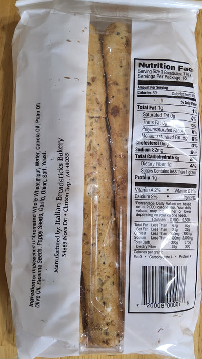 Bianca's Garlic Onion Sesame Poppy Seed Bread Stick 7oz. Breadsticks Italian Breadsticks Bakery   