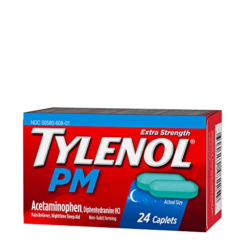 Tylenol PM Extra Strength Pain Reliever & Sleep Aid Caplets, 500 mg Acetaminophen, 24 ct Drugstore Tylenol   