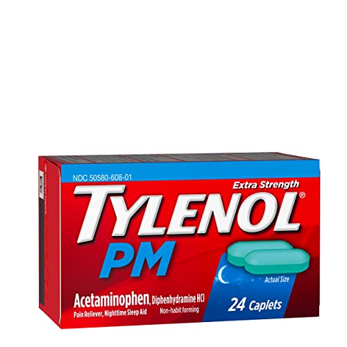 Tylenol PM Extra Strength Pain Reliever & Sleep Aid Caplets, 500 mg Acetaminophen, 24 ct Drugstore Tylenol   