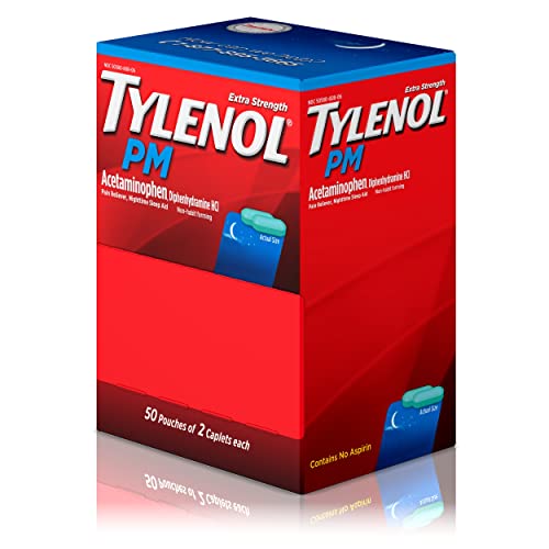 Tylenol PM Extra Strength Nighttime Pain Reliever Sleep Aid Caplets with Acetaminophen & Diphenhydramine HCl, Relief for Nighttime Aches & Pains, Travel Size, 50 Packs of 2 Caplets Drugstore Tylenol   