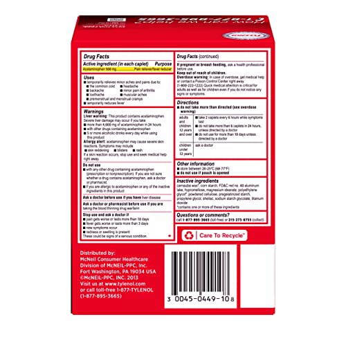 Tylenol Extra Strength Caplets with Acetaminophen, Pain Reliever & Fever Reducer, 2-pack of 50 ct Drugstore Tylenol   
