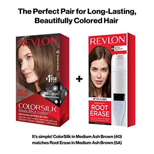 Revlon Permanent Hair Color, Permanent Hair Dye, Colorsilk with 100% Gray Coverage, Ammonia-Free, Keratin and Amino Acids, 40 Medium Ash Brown, 4.4 Oz (Pack of 1) Beauty REVLON   