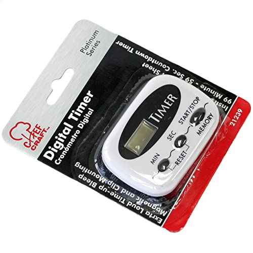 Chef Craft Select Plastic 99 Minute Digital Timer with Clip, 2.5 inch, White Home Chef Craft   