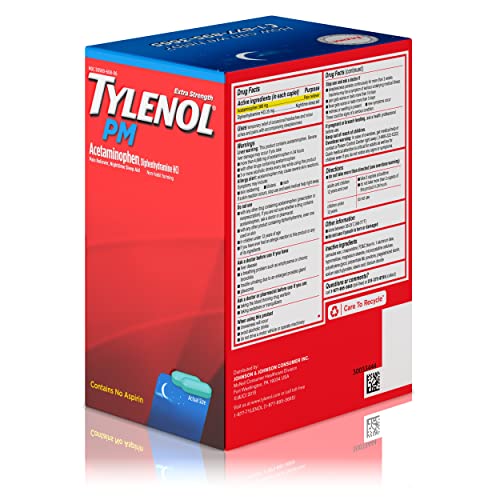 Tylenol PM Extra Strength Nighttime Pain Reliever Sleep Aid Caplets with Acetaminophen & Diphenhydramine HCl, Relief for Nighttime Aches & Pains, Travel Size, 50 Packs of 2 Caplets Drugstore Tylenol   