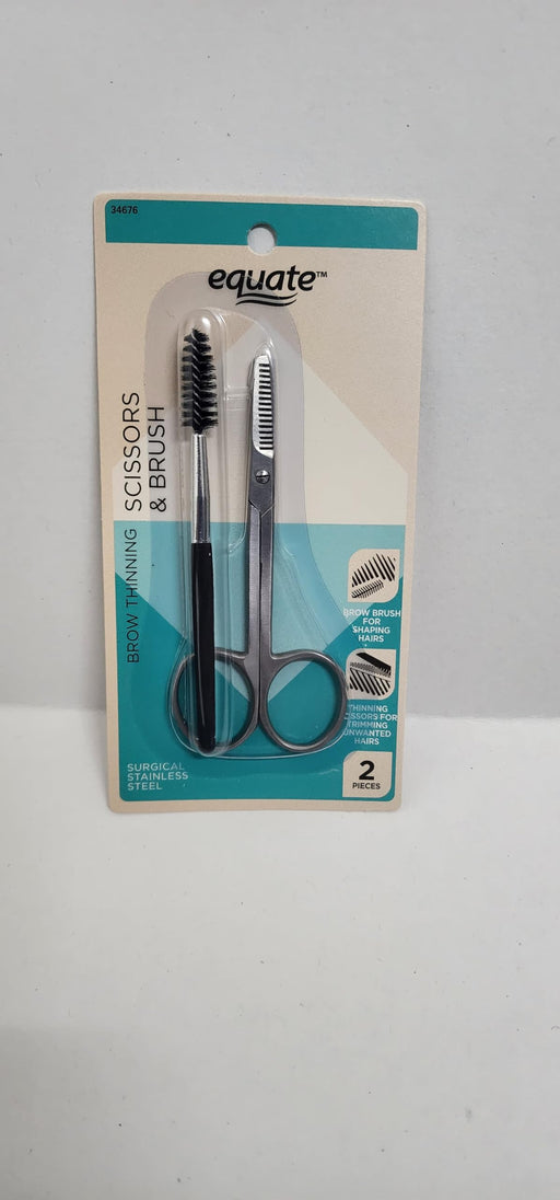 Scissors and Brush - Brow Thinning - Precision Handcrafted - Surgical Stainless Steel - Thinning Blade - Larger Finger Holes - Eyebrow Brush Tools Equate   