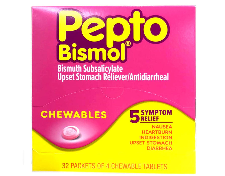 Pepto Bismol Chewables Dispenser - 32 Packs of 4 Drugstore Pepto Bismol   