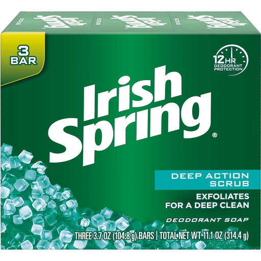 Irish Spring Deep Action Scrub Deodorant Soap by, 3 Count, Fresh, 11.1 Oz (Packaging may Vary) Beauty Irish Spring   