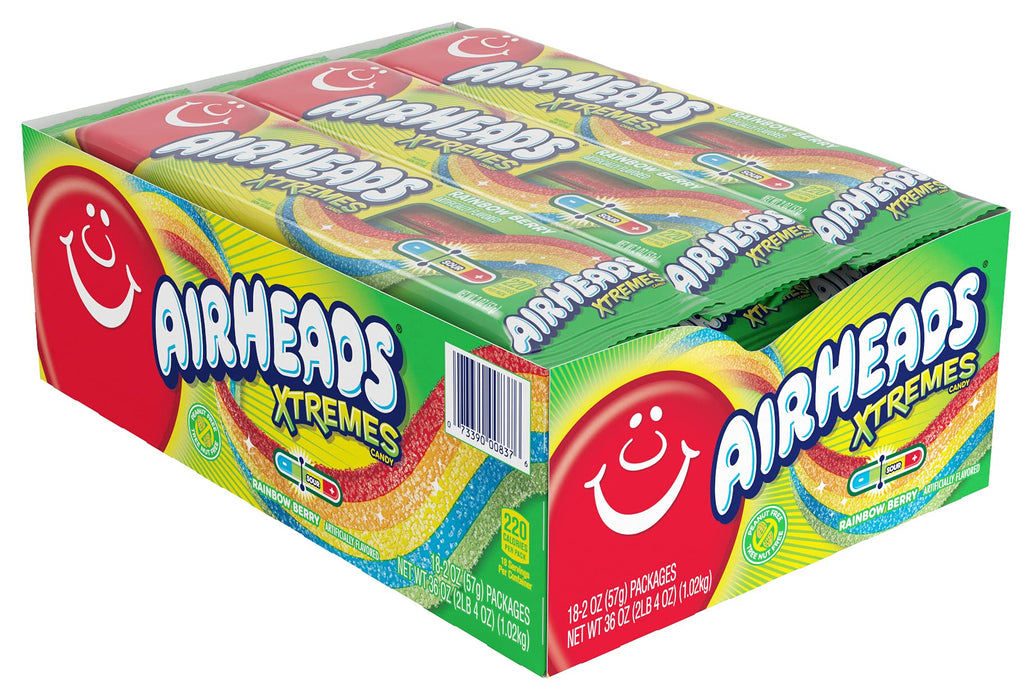 Airheads Xtremes Belts Sweetly Sour Candy, Rainbow Berry, Non Melting, Bulk Party Bag, 2 oz (Pack of 18) Grocery Airheads   