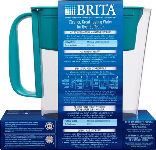 Brita 6 Cup Water Filter Pitcher with 1 Standard Filter, Metro, Turquoise (Package May Vary) Kitchen Brita   