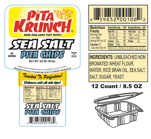 Pita Krunch Sea Salt Pita Chips 6.5oz. Pita Chips Pita Krunch 12 Pack.  
