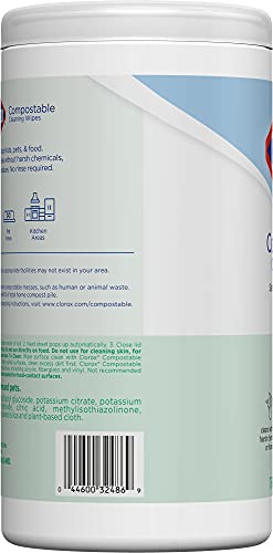 Clorox Compostable Cleaning Wipes, All Purpose Wipes, Free & Clear, 75 Count (Pack of 1) Drugstore Clorox   