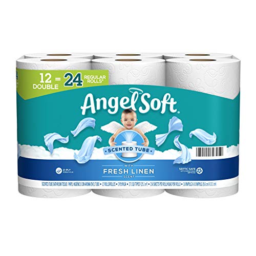 Angel Soft Toilet Paper with Fresh Linen Scented Tube, 12 Double Rolls, 214 2-Ply Sheets Per Roll Pantry Angel Soft   