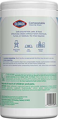 Clorox Compostable Cleaning Wipes, All Purpose Wipes, Free & Clear, 75 Count (Pack of 1) Drugstore Clorox   