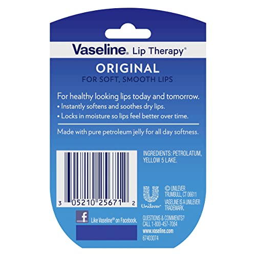 Vaseline Lip Therapy Original Mini, White Petrolatum, Advanced Moisturizer, Relieves Dull and Dry Skin, Mini Vaseline Petroleum Jelly, Soft & Smooth Vaseline Lips (Pack of 6-0.25 Oz Ea)  Beauty Vaseline   