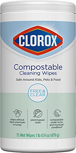 Clorox Compostable Cleaning Wipes, All Purpose Wipes, Free & Clear, 75 Count (Pack of 1) Drugstore Clorox   