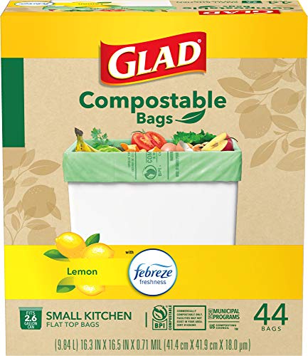 Glad Trash & Food Storage Kitchen Compost Bags 2.6 Gallon 100% Compostable Bag, Febreze Lemon, 44 Count (Package May Vary), Light Yellow (79265) Drugstore Glad   