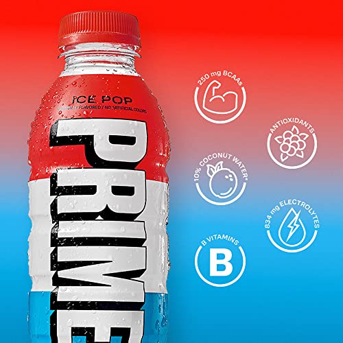 PRIME Hydration ICE POP | Sports Drinks | Electrolyte Enhanced for Ultimate Hydration | 250mg BCAAs | B Vitamins | Antioxidants | 2g Of Sugar | 16.9 Fluid Ounce | 12 Pack Grocery PRIME HYDRATION   