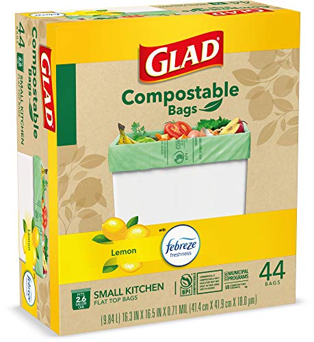 Glad Trash & Food Storage Kitchen Compost Bags 2.6 Gallon 100% Compostable Bag, Febreze Lemon, 44 Count (Package May Vary), Light Yellow (79265) Drugstore Glad   