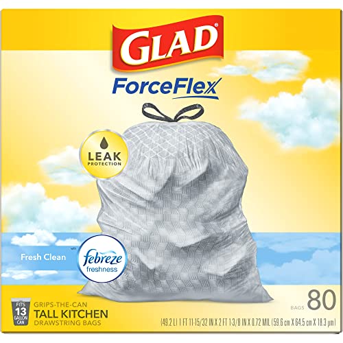 Glad® Tall Kitchen 5-Day OdorShield Trash Bags With Febreze® Freshness, 13 Gallons, Fresh Clean Scent, White, Pack Of 80 Trash Bags Drugstore Glad   