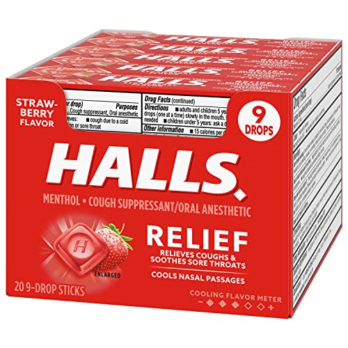 HALLS Relief Strawberry Cough Drops, 20 Sticks of 9 Drops (180 Total Drops) Grocery Halls   