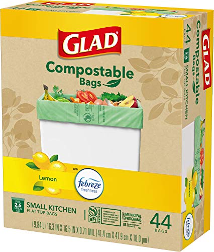 Glad Trash & Food Storage Kitchen Compost Bags 2.6 Gallon 100% Compostable Bag, Febreze Lemon, 44 Count (Package May Vary), Light Yellow (79265) Drugstore Glad   