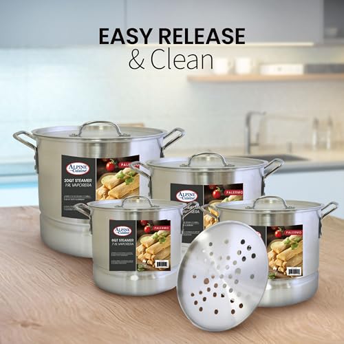 Alpine Cuisine Aluminum Steamer Stock Pot 12pc Set with Cooking Pot Lids 8, 12, 16, 20 Quart. Kitchen Alpine Cuisine   