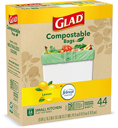 Glad Trash & Food Storage Kitchen Compost Bags 2.6 Gallon 100% Compostable Bag, Febreze Lemon, 44 Count (Package May Vary), Light Yellow (79265) Drugstore Glad   