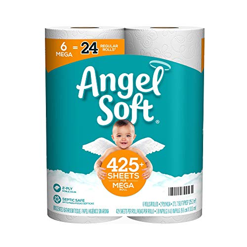 Angel Soft, Toilet Paper, Mega Rolls, 6 Count of 429 2-Ply Sheets Per Roll Toilet Paper Angel Soft   