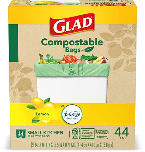 Glad Trash & Food Storage Kitchen Compost Bags 2.6 Gallon 100% Compostable Bag, Febreze Lemon, 44 Count (Package May Vary), Light Yellow (79265) Drugstore Glad   