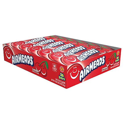 Airheads Candy, Cherry Flavor, Individually Wrapped Full Size Bars, Taffy, Non Melting, Party, Pack of 36 Bars Grocery Airheads   