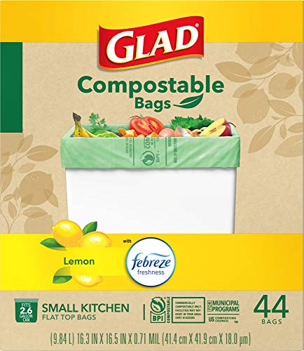 Glad Trash & Food Storage Kitchen Compost Bags 2.6 Gallon 100% Compostable Bag, Febreze Lemon, 44 Count (Package May Vary), Light Yellow (79265) Drugstore Glad   