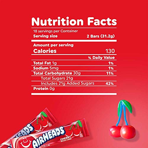 Airheads Candy, Cherry Flavor, Individually Wrapped Full Size Bars, Taffy, Non Melting, Party, Pack of 36 Bars Grocery Airheads   