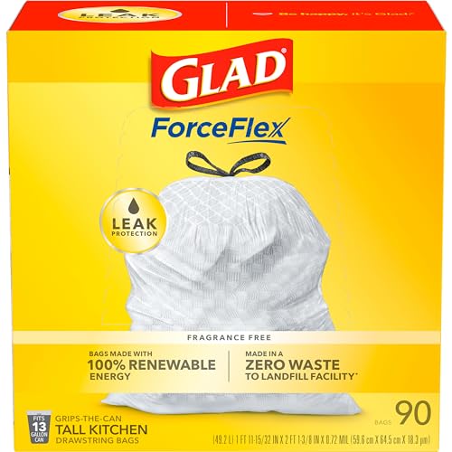 Glad ForceFlex Tall Kitchen Drawstring Trash Bags, 13 Gallon, 90 Count, Package May Vary Drugstore Glad   