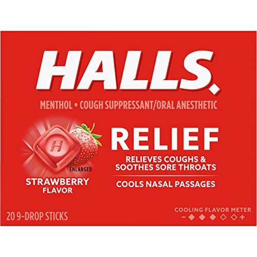 HALLS Relief Strawberry Cough Drops, 20 Sticks of 9 Drops (180 Total Drops) Grocery Halls   