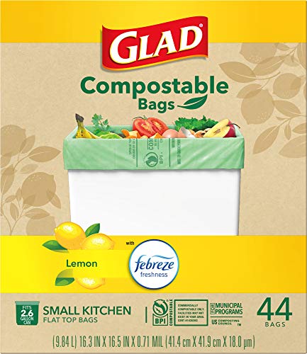 Glad Trash & Food Storage Kitchen Compost Bags 2.6 Gallon 100% Compostable Bag, Febreze Lemon, 44 Count (Package May Vary), Light Yellow (79265) Drugstore Glad   