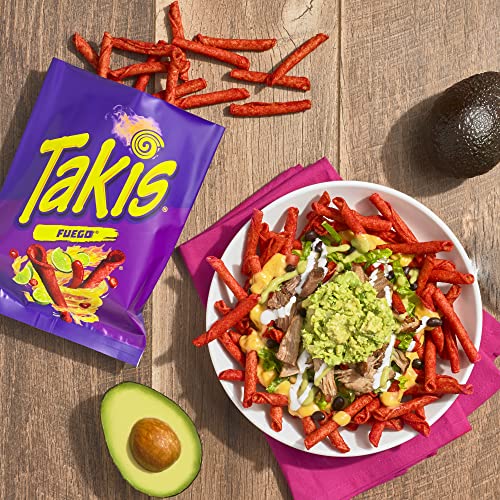 Takis Fuego Rolled Tortilla Chips, Hot Chili Pepper and Lime Artificially Flavored, 4 Ounce Bag Grocery Takis   