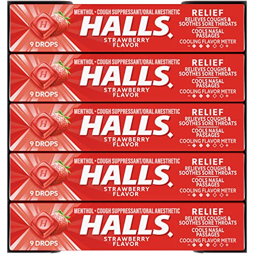 HALLS Relief Strawberry Cough Drops, 20 Sticks of 9 Drops (180 Total Drops) Grocery Halls   