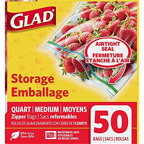 Glad Zipper Food Storage Plastic Bags - Quart - 50 Count ( Packaging may vary ) Grocery Glad   