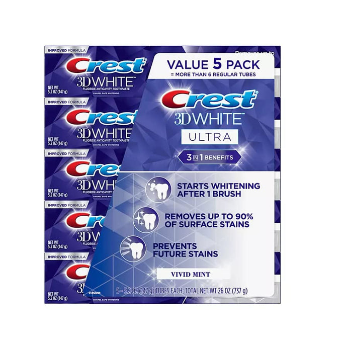 Crest 3D White Ultra Whitening Toothpaste, Vivid Mint (5.2 oz., 5 pk.) Beauty Crest   