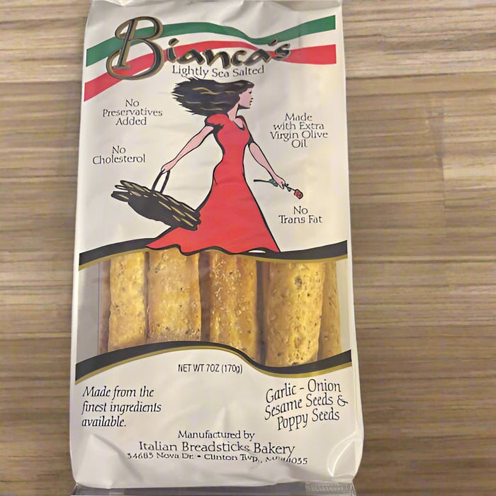 Bianca's Garlic Onion Sesame Poppy Seed Bread Stick 7oz. Breadsticks Italian Breadsticks Bakery   