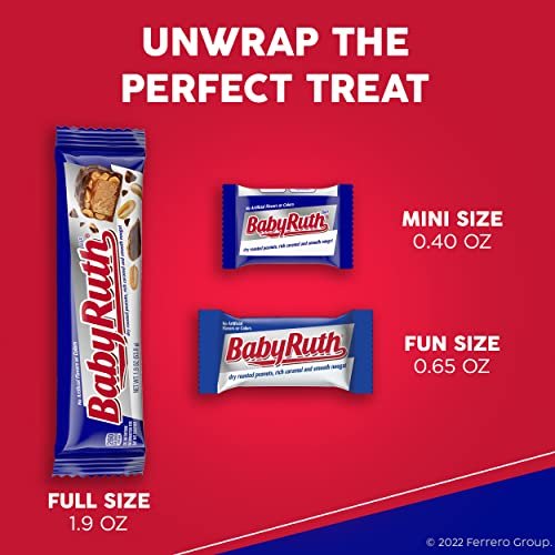 Baby Ruth, Chocolatey, Peanut, Caramel, Nougat, Individually Wrapped Full Size Candy, Great For Halloween Candy, 10.2 Oz, 24 Pack Chocolate Baby Ruth   