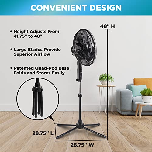 Comfort Zone CZST161BTEBK 16” Oscillating Pedestal Fan, 3-speed Options, 90-Degree Oscillating Head, Adjustable Height and Tilt, Powerful Air Flow, Black Fans Comfort Zone   