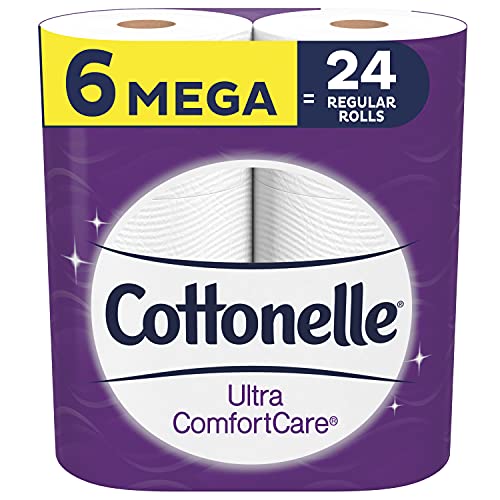 Cottonelle Ultra ComfortCare Toilet Paper, 6 Mega Rolls, Soft Bath Tissue (6 Mega Rolls = 24 Regular Rolls) Toilet Paper Cottonelle   