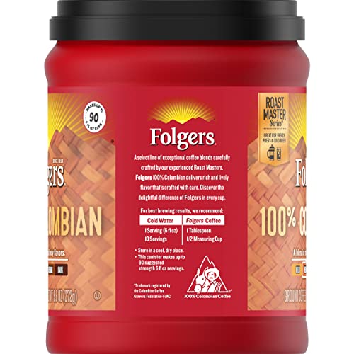 Folgers 100% Colombian Coffee, Medium Roast Ground Coffee, 9.6 Ounce Canister Coffee Folgers   