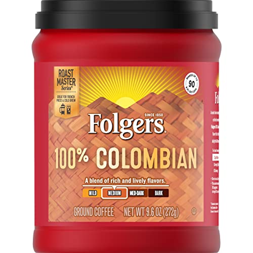 Folgers 100% Colombian Coffee, Medium Roast Ground Coffee, 9.6 Ounce Canister Coffee Folgers   