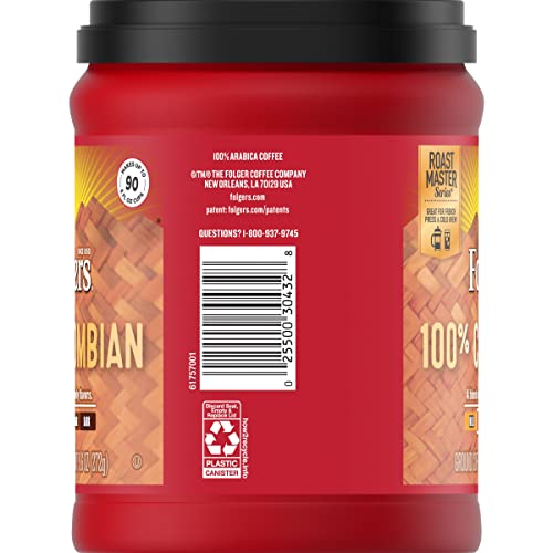 Folgers 100% Colombian Coffee, Medium Roast Ground Coffee, 9.6 Ounce Canister Coffee Folgers   