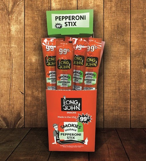 Long John Smokies Pepperoni 1oz.  Pack 24 / 1oz. Snack Foods Long John   
