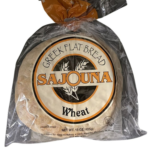 Sajouna Greek Flat Bread Wheat 15oz.  Sajouna Bakery   