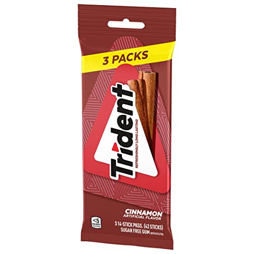 Trident Sugar Free Gum, Cinnamon Flavor, 3 Packs (42 Pieces Total) Crewing Gum Trident   